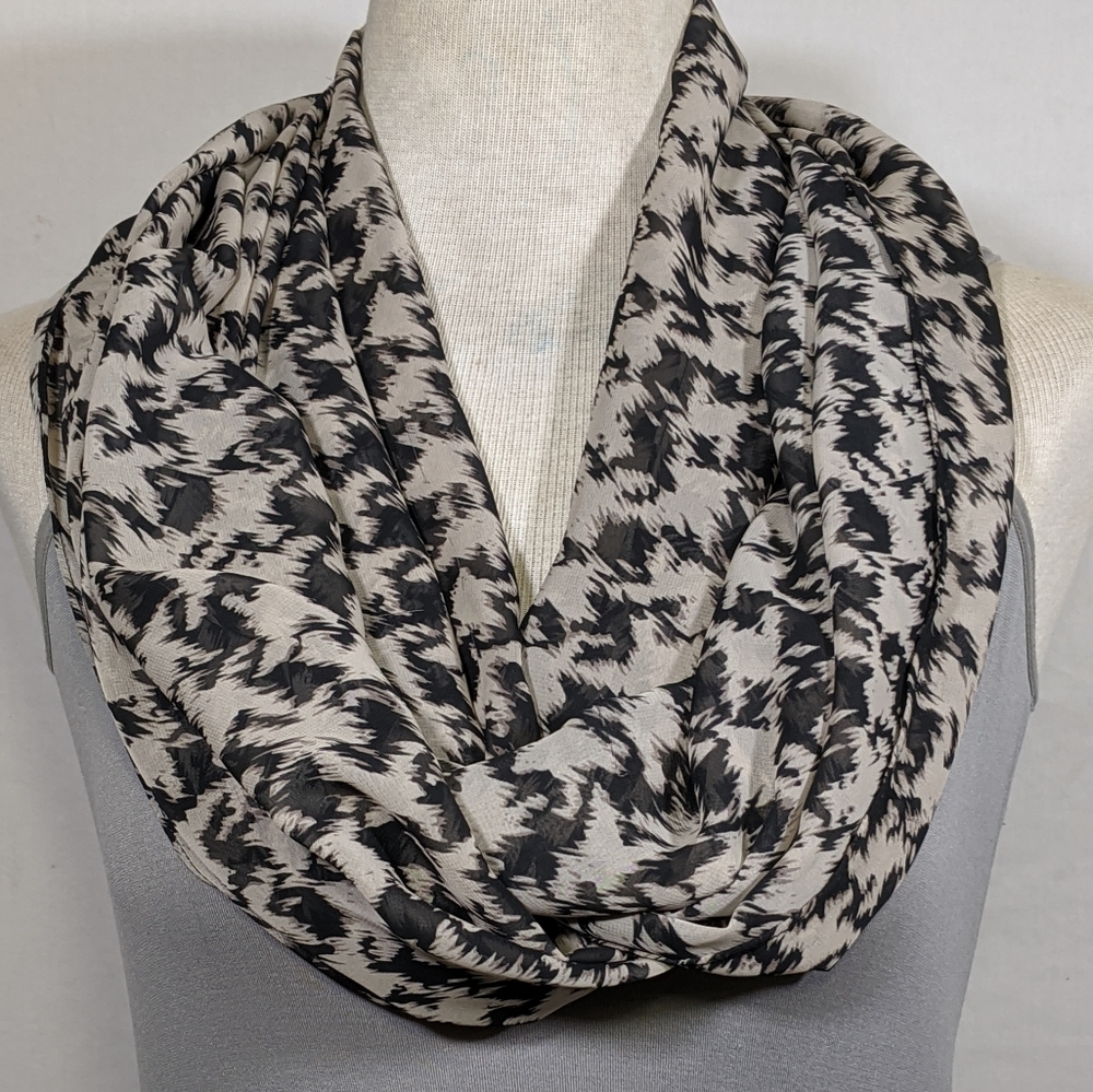 Silky Tan & Black Infinity Scarf
